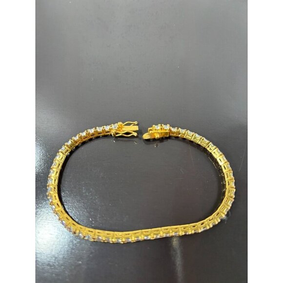 925 Sterling Silver Vintage Gold Plated CZ Tennis Bracelet - Picture 3 of 6
